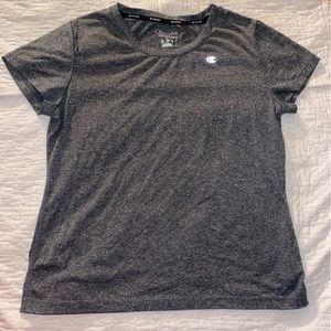 Champion short sleeve grey sweatshirt, cute athletic skin tight shirt